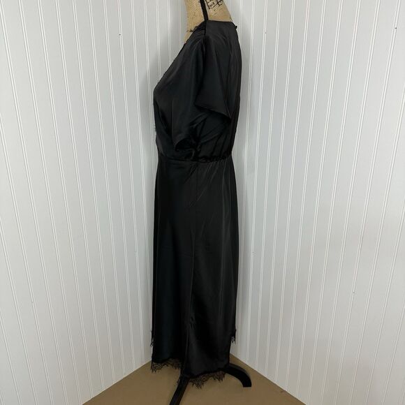 Scoop Satin Midi Dress Sz M Black Lace Trim Cocktail Whimsy Witchy Dark Romantic - Picture 3 of 16